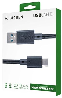 Nacon Câble de Recharge pour Manette Xbox Series. Connectique USB vers USB-C. Longueur 3m. Câble tressé, Noir
