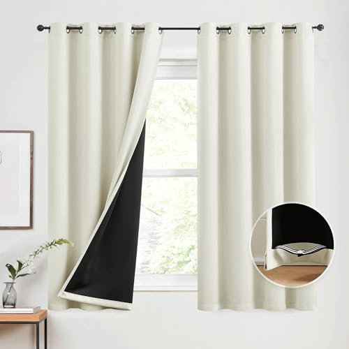 Beauoop Verdunkelungsvorhänge, 100 % lang, 160 cm lang, 2 Paneele für Schlafzimmer, Wohnzimmer, solide, wärmeisoliert, schalldicht, energiesparend, Ösen, Fensterbehandlungsvorhänge, 132 x 160 cm, 2
