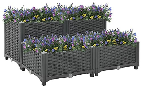 Hochbeet für Balkon und Garten Gartenbeet Pflanzenbeet 3-stufige Blumentreppe 80x80x38 cm Polypropylen