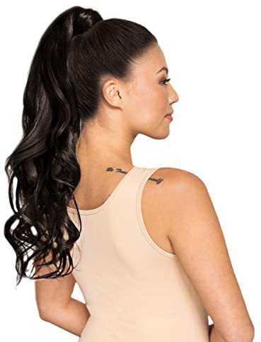 WENNALIFE Ponytail Extension, 55 cm, 90 g, mörkbrun, hästsvans, hårdel, ponytail-förlängning, äkta hår, klämma i linda runt Remy Ponytail äkta hår