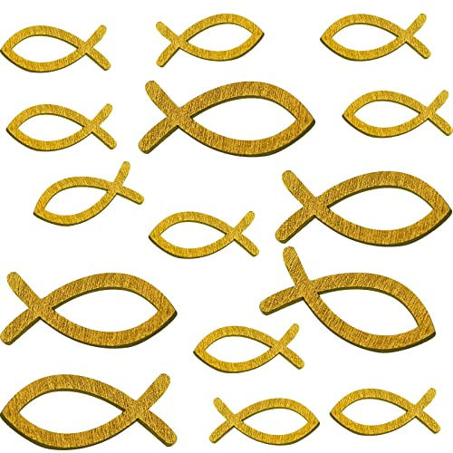 Sidereum 120 Stücke Holz Fische Streudeko Kommunion Deko Taufdeko Holzfische Taufe Tischdeko Verzierung für Kommunionsdeko Konfirmation Holzscheiben(Gold)