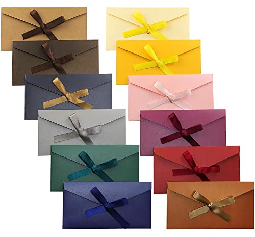 TYFYH 24 Stück Briefumschläge Bunt Kraftpapier Perlglanzpapier Umschlag 22 x 11cm Farbige Briefumschläge Hochzeit, Bunte Briefumschlag für Gutschein Verpackung, Weihnachten Geburtstage, Hochzeiten