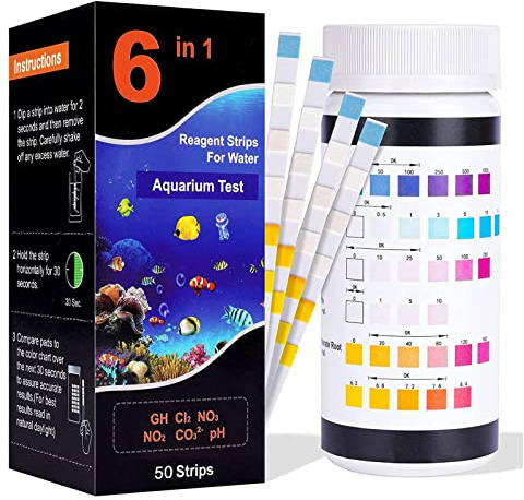 Teststreifen Für Aquariumwasser - Wassertest Für Das Aquarium | Umfassen 50 Aquarium Teststreifen,Frischwasser- Und Salzwasser Benutzen Zum Testen Von PH,Alkalinität,Nitrit,Chlorkarbonat,Härte