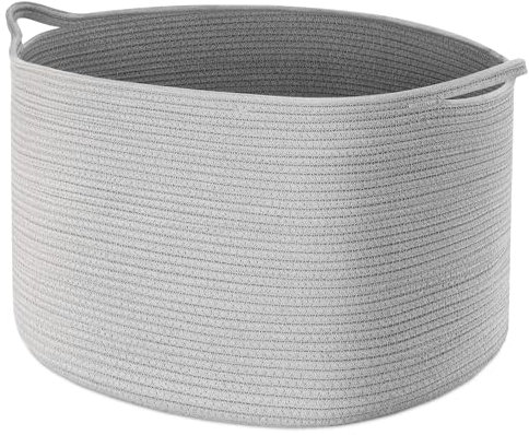 Maliton Canasta de Cuerda de AlgodóN,Cesta Para Guardar Mantas,50x50x33cm grande Cesta Ropa Sucia Bebe,Cesta de Almacenaje de Juguetes,Cestas de Lavandería Tejidas Para Mantas-Gris