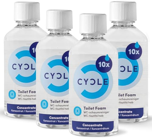 CYCLE WC Reiniger Konzentrat 4 x 50 ml – Toilettenreiniger mit pflanzlichen & recycelten Inhaltsstoffen – WC Schaumreiniger extra stark gegen Urinstein & Ablagerungen – Nachfüllpack für 2 l Reiniger