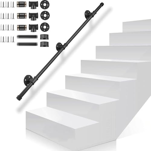 Gorssen Passamano per Scale Interne, 200cm Acciaio Inox Corrimano | per Scale Tubo Ferro Zincato Antiscivolo Nero Ringhiera per Maniglione Staffe Corrimano per Anziani Bambini disabili Giardino