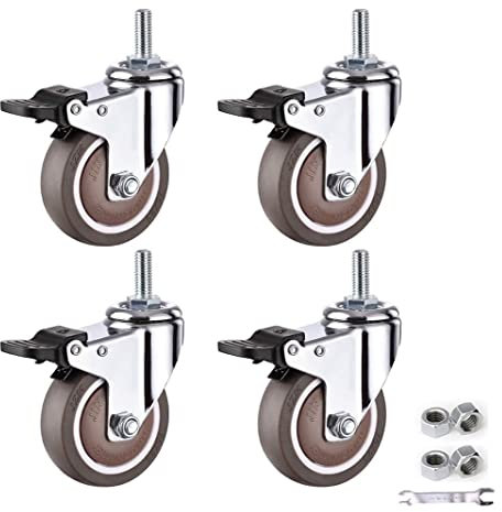 TONZN Bürorollen, bewegliche Lenkrollen, drehbare Lenkrollen für Möbel, M10 x 25 mm Gewindestange mit Bolzen (Farbe: Bremse, Größe (75 mm/3 Zoll Bremsbremse))