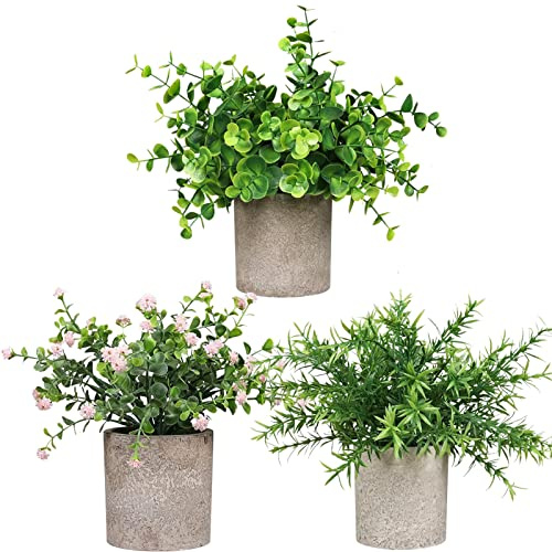 Roellgs 3 packs of small fake plants mini potted artificial plants office table bedroom garden indoor outdoor home and room decorations (Green)
