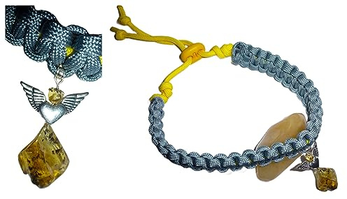 Handmade Hundehalsband Schutzengel Zeckenhalsband Zecken Halskette Hund Tau geflochten Heilstein Bernstein Größe S M L XL