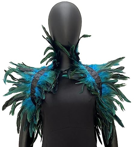 Surakey Gothic Feder Achselzucken Schal Poncho Halloween Party Kostüm Epauletten Shrug Kragen,Damen Feder Umhang Cape Federboa Feder Schal Gothic für Halloween Cosplay Verkleidung