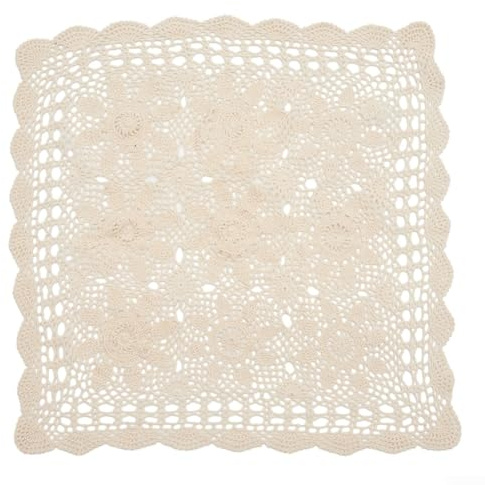 Vintage Quadratische Tischdecke aus Baumwolle mit Spitze Häkelarbeit Blumenmuster, Handgefertigte Tischdecke für Esszimmer Café Hotel Restaurant Waschbar Handgefertigt (60 x 60 cm, Beige)