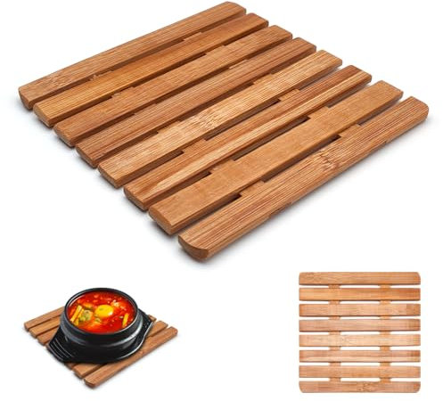 Sottopentola in Legno di Bambù Resistente al Calore - Tappetino da Tavolo per Padelle e Pentole Calde e Bollenti da Cucina, in vero Legno di Bamboo