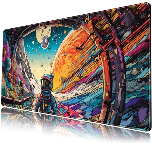 Mechanical Cattle Strange Planet Mouse Pad Desk Mat Space Scene Large Gaming Anime Mousepad XXL Extended Keyboard Futuristic Spaceship Cosmic Adventure 31.5''X15.7'', 31.5 * 15.7inch, SBD-40X80