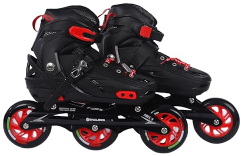 Endless EL1033 Inline Adjustable Skates | Aluminium Chassis and 100 mm PU Three Wheels | With ABEC 9 Bearings | Indoor and Outdoor, Red