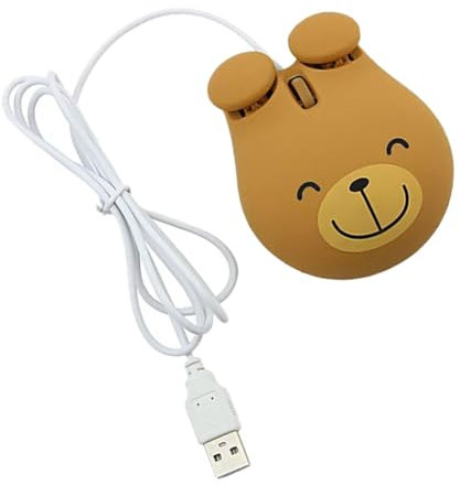 Uonlytech Souris USB Filaire pour Gamer Pc Et Ordinateur Portable, Design Ours Mignon, Précision Optique, Compatible Système D'exploitation, Couleur Marron Clair