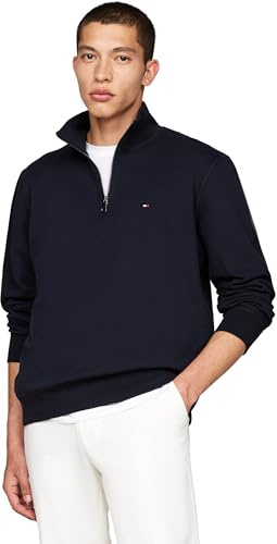 Tommy Hilfiger Herren Sweatshirt mit Reißverschluss Essential Fleece 1/4 Zip Mock-Rollkragen