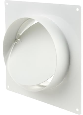 Wandflansch 150mm mit Rückstauklappe – Rohrverbinder für Lüftungsrohr 150 mm, PVC/ABS Wandplatte für Abluft & Zuluft, Weiß