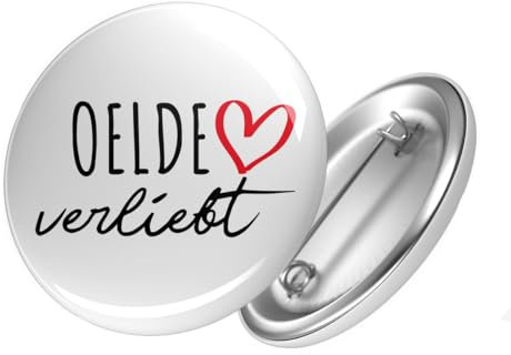 Huuraa Button Oelde verliebt Ansteck Pin Größe 59mm mit Namen deiner Lieblingsstadt in Nordrhein-Westfalen Geschenk Idee für Freunde und Familie