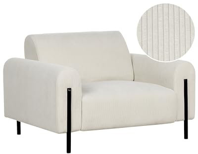 Beliani Sessel Cord Creme weiß verstellbare Rückenlehne Metallfüße schwarz modern Askim