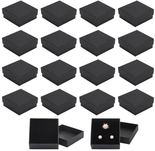 BENECREAT 24 Packung Schwarze Schmuck-Geschenkboxen In Großpackung, 7x7x3 cm Schmuckschatullen Aus Karton Kraftkarton Mit Schwammauflage Für Halsketten, Ohrringe, Ringe Und Armbänder
