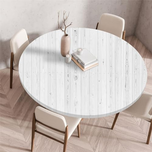 Odot Waschbare Elastische Runde Tischdecke 3D Druck Anti-Tear Wischbare rutschfeste Rund Tischdecken Abwaschbar Abwischbar Tischtuch für Dekoration Garten Partys Kaffee (80cm,Weiß)