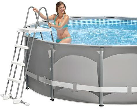 Bricoloco Escalera Piscina Desmontable 122 cm 3 peldaños Antideslizantes. Fácil Montaje, Resistente a la corrosión. Sistema de peldaños Seguros para niños