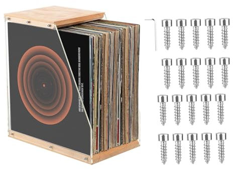 Walopola Skivhållare för album, skrivbordsstativ skivhållare – klar stor displayställ, skivalbumhållare, LP-förvaringsbox, trä skrivbord album förvaringsställ