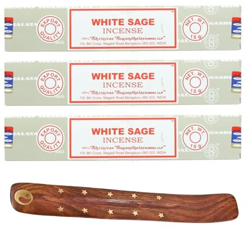 3x15g Incense Sticks with Incense Sticks Holder for Meditation, Aromatherapy, Spa, Yoga, Relaxation, Healing, Weddings, Spirituality and Positivity (WHITE SAGE - 3PK)