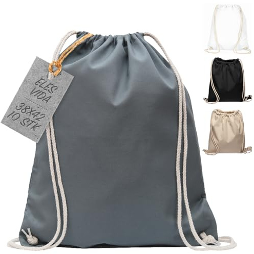 Baumwollbeutel - Turnbeutel 10 Stück 38x42 cm Sportbeutel mit Kordel - Rucksack, Beutel, Jutebeutel Oeko-TEX® geprüft Stoffbeutel Damen & Herren, Kinder - Gym Bag, blanko zum bemalen für Sport & Reise