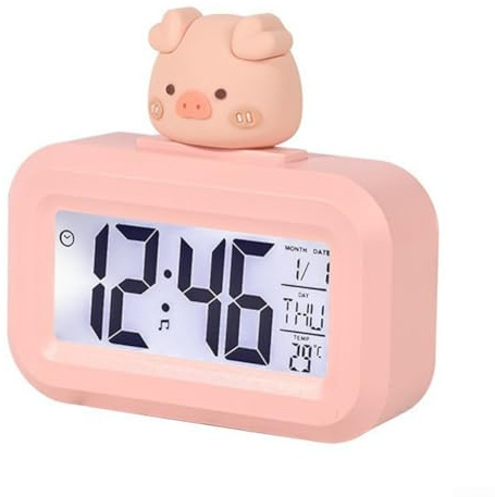 Alarm Clock for Kids, Cartoon Music Clock Time Management Reminder Desktop Alarm Clocks for Bedroom Studying Works(Pig)