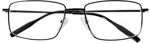 MMOWW Gafas de Lectura Hombres Anti Luz Azul Rectangular Metal Lente Clara Estilo Retro Gafas Ordenador (Negro, +1.5)