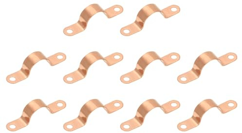 PATIKIL 1/2 Copper Pipe Strap Fittings, 10 Pcs Two Holes LF Pressure Copper Pipe Clamp Mount U Bracket Plumbing Fixing Fixture for Residential and Commercial Pipe Support