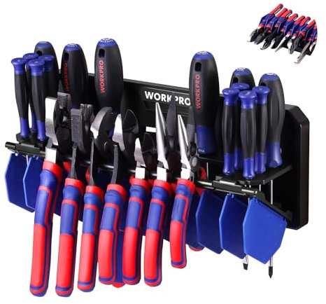 WORKPRO Foldable Wall Tool Organizer, 340mm Multi-Purpose Wall Mount Pliers Holder, Garage Hand Tool Organiser Rack for Screwdriver Holder, Workshop Tools Storage