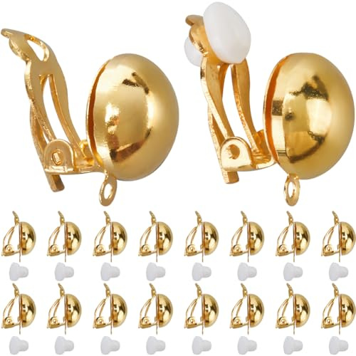 SUNNYCLUE 1 Box 40 Stück Ohrclips Zum Anklipsen Ohrring Konverter Goldene Kugel Aus Metall Und Messing Halbrunde Kugel Für Nicht Durchstochene Ohren Ohrring Konverter Einstellung Mit Kunststoff Clips