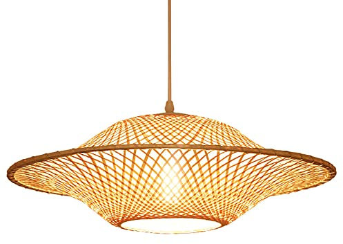 SIVAJI Estilo Pastoral con Forma De Platillo Volante Elegante Lámpara Araña Tejida A Mano Luces Colgantes Antiguas Bambú Lámpara LED Suspensión para Restaurante Hot Pot para Restaurante Bar