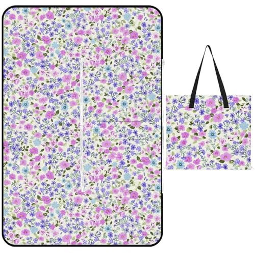 Cmagnifico Picknickmatte mit Reißverschluss, rosa und violette Blumen, Picknickdecke, Outdoor-Teppiche, 150 cm x 100 cm