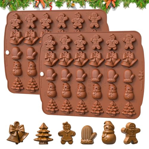 ACAREY Silikonform Weihnachten, 2 Stück Weihnachts Schokoladenform, Silikonformen Gießformen, Lebkuchenmann Silikon Backformen, Silikonform für Torten Fondant Kerzen Weihnachts Kekse Backen (B)
