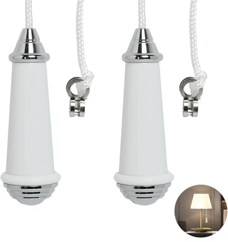 JUGCUT 2Pcs Ceramic Bathroom Light Pull Cord, Light Switch Pull Cord Handle | 100cm Pull Cord Extension Chrome for Bathroom Toilet Light Ceiling Light Fan Switch for Bathroom or Wall