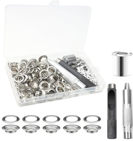 120 Sets Grommet Tool Kit, 12mm Metal Eyelets and Punch, Grommets Eyelets Pliers with 3pcs Grommet Punch Tool, Tarpaulin Repair Kit Eyelet Set for Canvas, Clothing, Bead Cores, Fabric