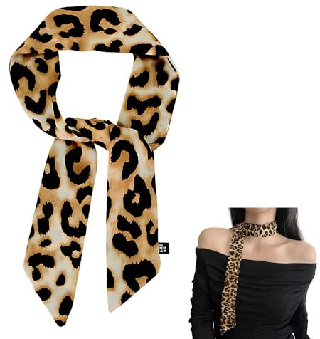 Schal mit Leopardenmuster, dünner Winterschal für Geldbörse, Handtasche, Tasche, Schal, Leoparden-Zubehör für Damen und Mädchen, Satin-Schal, Vintage-Mode, Halstuch für Damen, Leopardenmuster, Seide,