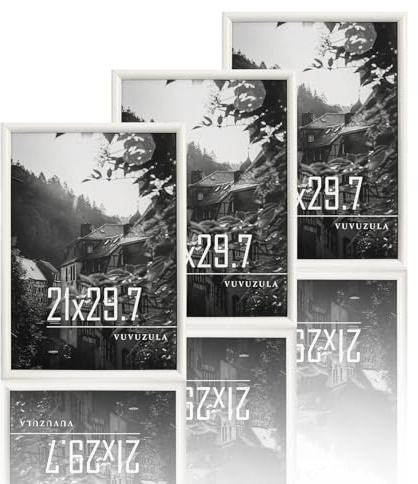 VUVUZULA Bilderrahmen A4 Weiss Holz 21x30cm 3er Set Fotorahmen Holzrahmen MDF Rahmen DIN A4 Urkunden Posterrahmen