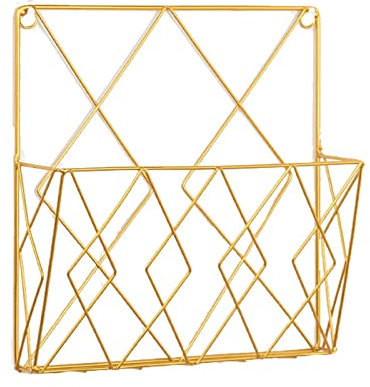 XFUYI Wand-Aktenhalter Netz-Zeitschriftenhalter ausgehöhlter Eisendraht Kollektion für Koffer vertikaler Halter Home-Organizer-Zubehör Gold