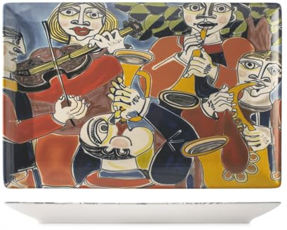 H&H – Set de 6 Assiettes Rectangulaires Pablo en Stoneware Décoré, 30x20 cm, Inspiration Picasso, Lavables au Lave-Vaisselle et Adaptées au Micro-ondes