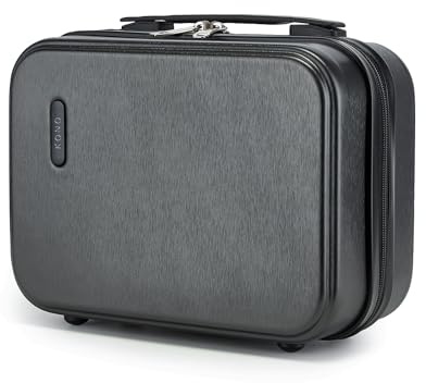 Kono Kosmetikkoffer ABS+PC Klein Beautycase Hartschalen Handgepäck Reisekoffer Leicht kulturkoffer Schminkkoffer Tragbar Make Up Kabinengepäck mit Handgriff und Spannengurt(Grau)