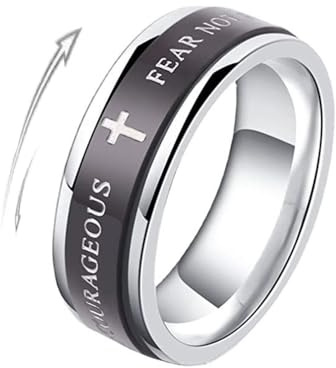IMINI 8 mm Edelstahl-Drehring – Vaterunser graviertes christliches Kreuz-Schmuck, drehbares Angstlinderungsband für Männer und Frauen, Geburtstag, Weihnachten, bequeme Passform, Geschenke, Edelstahl