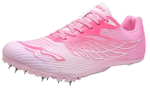 Zapatillas Unisex De Carreras De Velocidad, Clavos para Correr, Zapatillas De Atletismo Antideslizantes para Hombres Y Niños,Rosado,39 EU