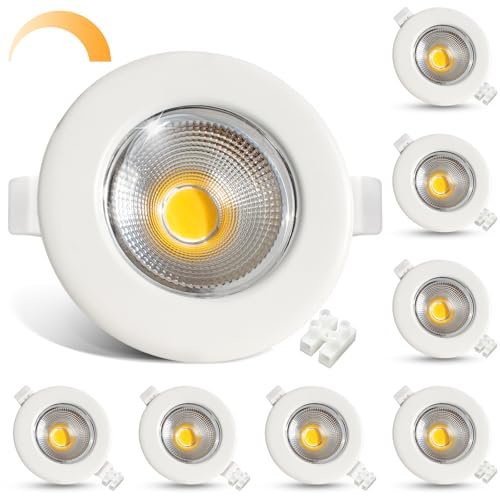 HiBay 8er Einbaustrahler LED Dimmbar COB Set 10W LED Spots 230V 65-85mm Lochmaß Rund Weiß Einbauspots 4000K Neutralweiß 850LM für Schlafzimmer Wohnzimmer Vorratsschrank