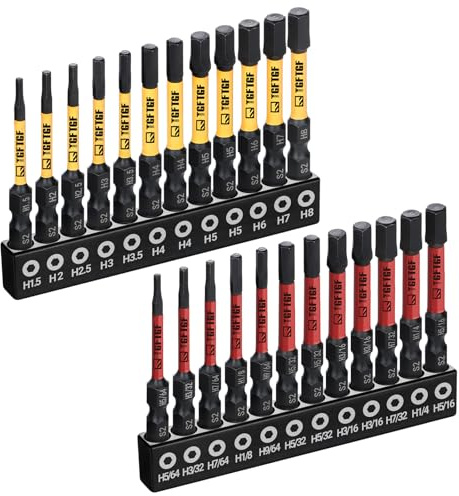 TGFTGF Impact Hex Head Allen Wrench Drill Bit Set, 24PCS, 2-inch (Metric & SAE), Premium S2 Steel 1/4 Hex-Shank Hex Bit Set, CNC Machined Magnetic Screwdriver Bit Set, Storage Box, Automotive Home