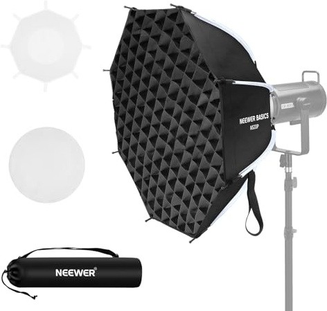 NEEWER Basics Octagonal Softbox Kit for Studio Photography Video Recording Streaming, 25.6/65cm Quick Release Bowens Mount Softbox/Grid/Light Diffusers for Continuous Lighting & Strobe Flash, NS33P