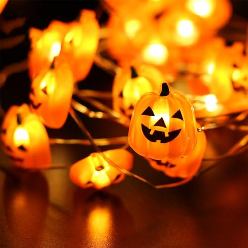 Halloween Lichterkette Kürbis,2M 20 LED Halloween Lichterkette,Kürbis Herbst Deko Dekoration Innen,Orange Herbst Deko Lichterketten,Beleuchtung Dekoration für Partys,Terrasse,Innen und Außenbereich